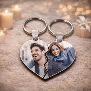 Llavero madera forma de corazón partido, lote 2ud