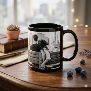 Taza de cerámica negra