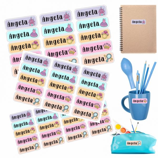 Etiquetas Adhesivas Personalizadas Pegatinas escolares con nombre para marcar objetos. Adhesivos resistentes al agua para colegio y guardería