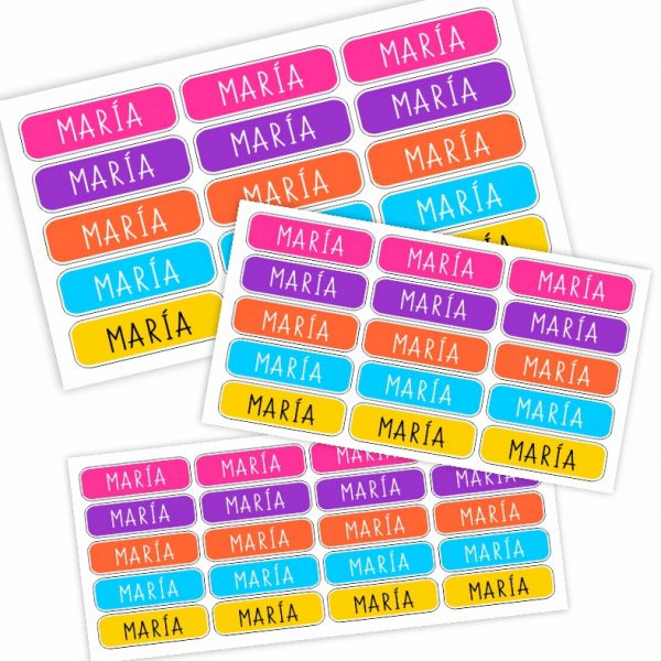 Etiquetas Adhesivas Personalizadas Pegatinas escolares con nombre para marcar objetos. Adhesivos resistentes al agua para colegio y guardería
