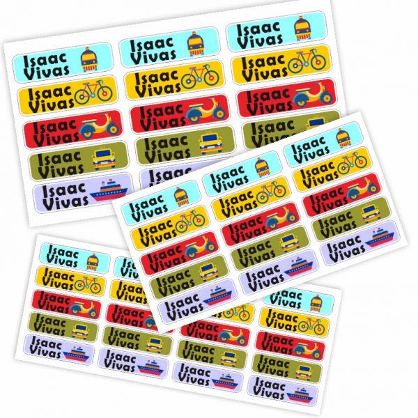 Etiquetas Adhesivas Personalizadas Pegatinas escolares con nombre para marcar objetos. Adhesivos resistentes al agua para colegio y guardería