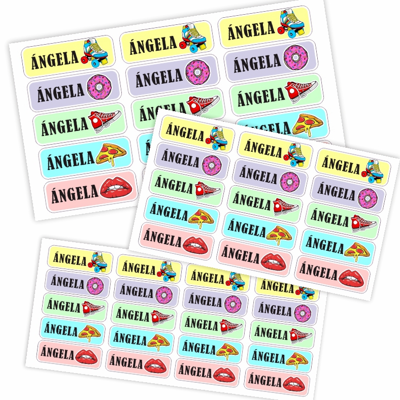 Etiquetas Adhesivas Personalizadas Pegatinas escolares con nombre para marcar objetos. Adhesivos resistentes al agua para colegio y guardería