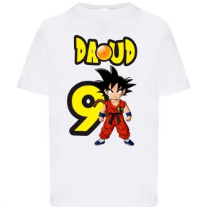 Camiseta de algodón personalizada para cumpleaños diseño Dragon Ball Goku infantil (cum40)
