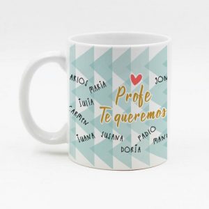 Taza de cerámica regalo para profe, regalo fin de curso, personalizada con nombres de los alumnos
