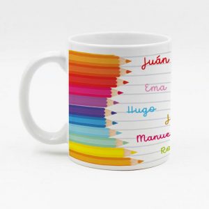 Taza de cerámica regalo para profe, regalo fin de curso, personalizada con nombres de los alumnos