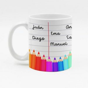Taza de cerámica regalo para profe, regalo fin de curso, personalizada con nombres de los alumnos