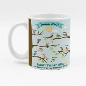 Taza de cerámica regalo para profe, regalo fin de curso, personalizada con nombres de los alumnos