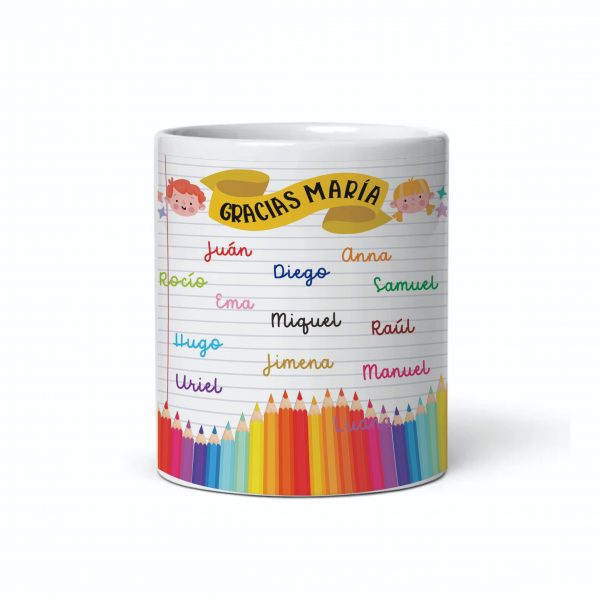 Taza de cerámica regalo para profe, regalo fin de curso, personalizada con nombres de los alumnos - Imagen 2