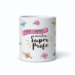 Taza de cerámica regalo para profe, regalo fin de curso, personalizada con nombres de los alumnos