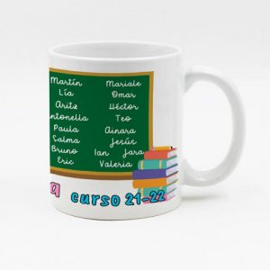 Taza de cerámica regalo para profe, regalo fin de curso, personalizada con nombres de los alumnos