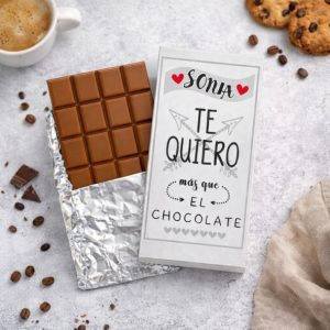 Tableta de chocolate para enamorados, te quiero más que el chocolate con nombre personalizado