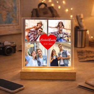 Lámpara LED de Metacrilato, para enamorados personalizada con fecha