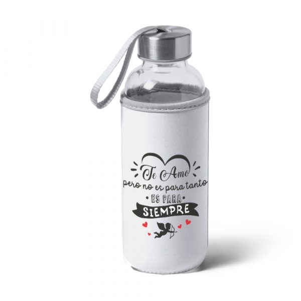 Botella bidón de cristal con funda de tela, San Valentín, para siempre