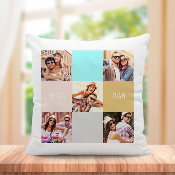 Cojín personalizado amor, cinco fotos y nombres