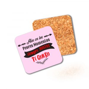 Posavasos de madera cuadrado, San Valentín, siempre juntas
