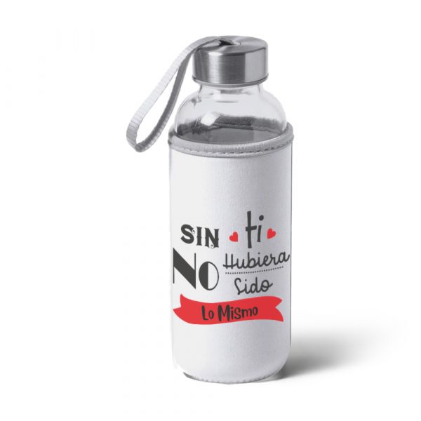 Botella bidón de cristal con funda de tela, San Valentín, no hubiera sido lo mismo