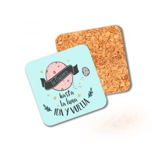 Posavasos de madera cuadrado, San Valentín, hasta la luna