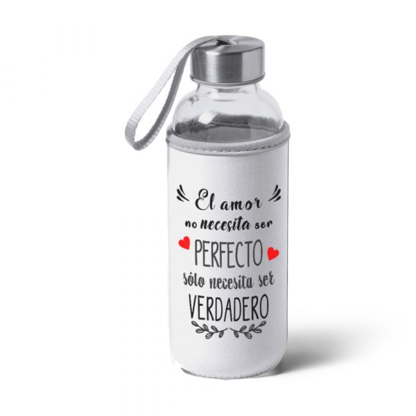 Botella bidón de cristal con funda de tela, San Valentín, amor verdadero