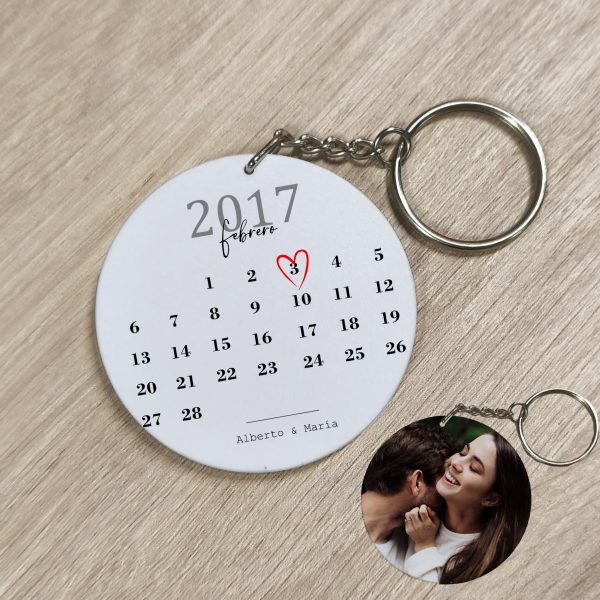 Llavero plástico duro redondo personalizado, San Valentín, Calendario Aniversario