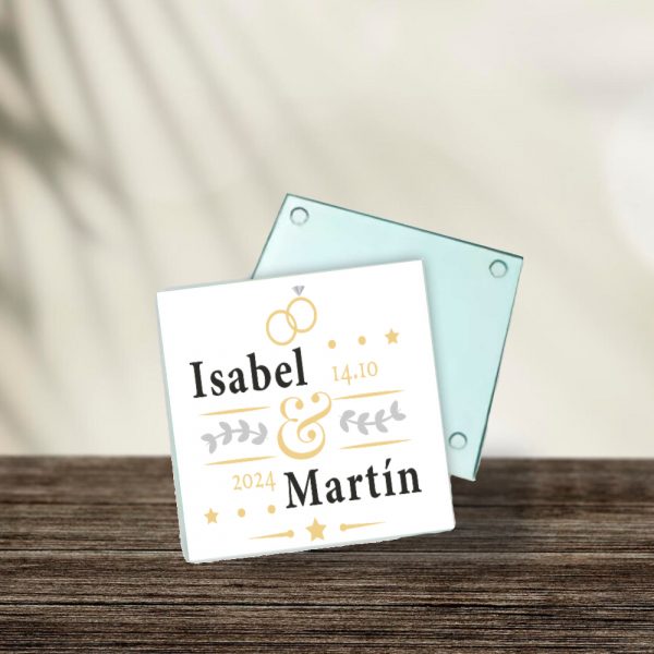 Posavasos de cristal personalizado, aniversario