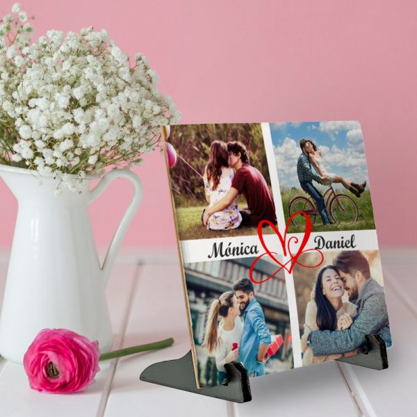 Azulejo de cerámica cuadrado personalizado, San Valentín, cuatro fotos