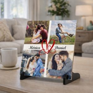 Azulejo de cerámica cuadrado personalizado, San Valentín, cuatro fotos