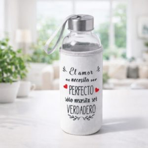 Botella bidón de cristal con funda de tela, San Valentín, amor verdadero