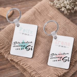 Pack Llaveros personalizados, San Valentín, Toda aventura comienza con un sí