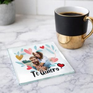 Posavasos de cristal personalizado, aniversario, Te quiero, con foto
