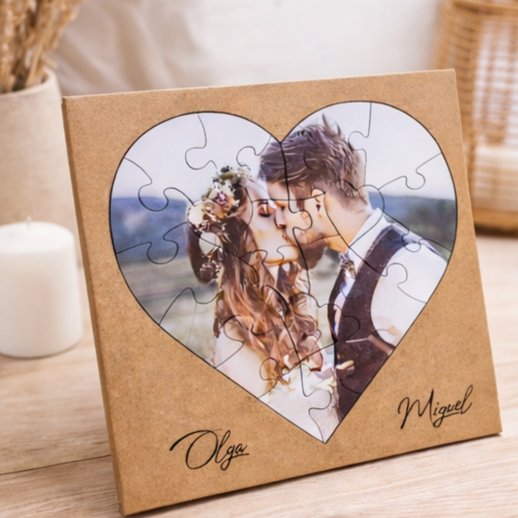 Puzzle de madera personalizado con marco, forma corazón - Imagen 5
