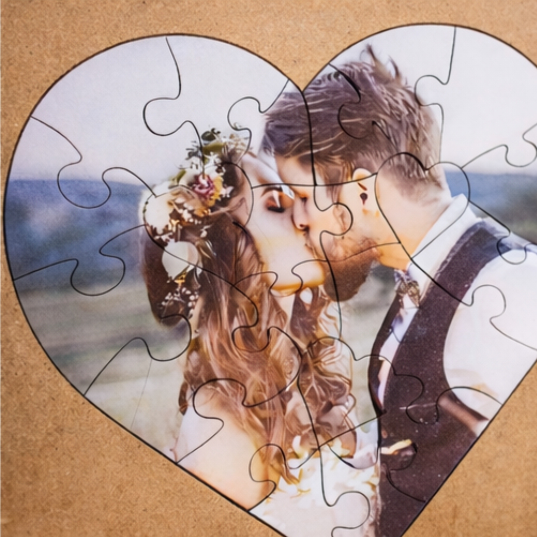 Puzzle de madera personalizado con marco, forma corazón - Imagen 4