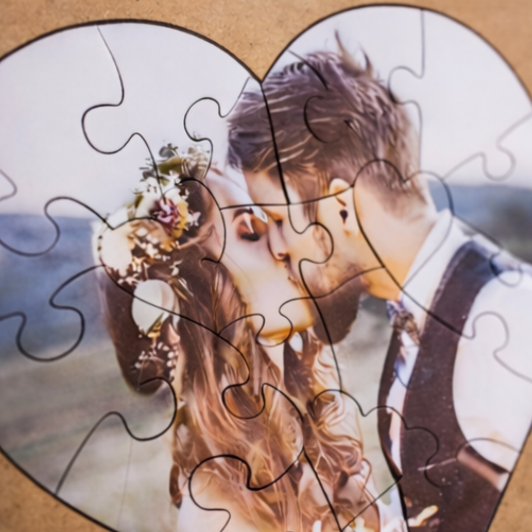 Puzzle de madera personalizado con marco, forma corazón - Imagen 3