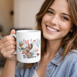 Taza de cerámica regalo para San Valentín, foto en forma de corazón