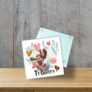 Posavasos de cristal personalizado, aniversario, Te quiero, con foto