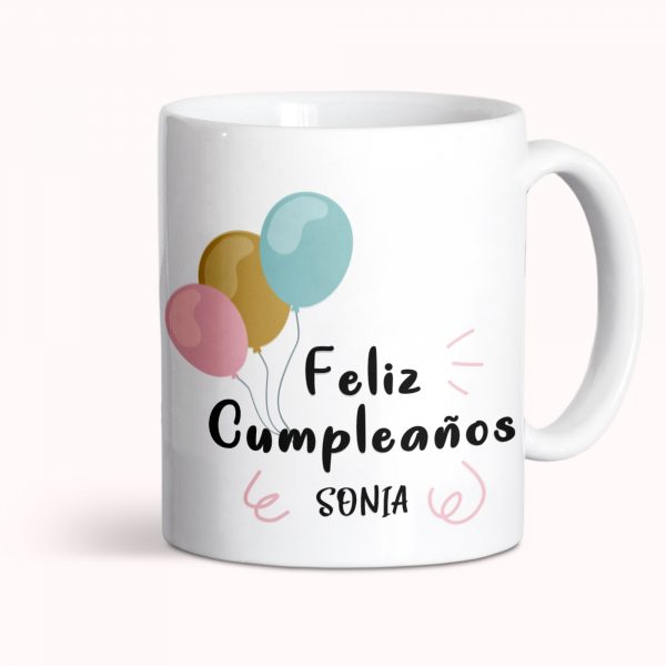 Taza de cerámica personalizada, cumpleaños, Feliz cumpleaños globos