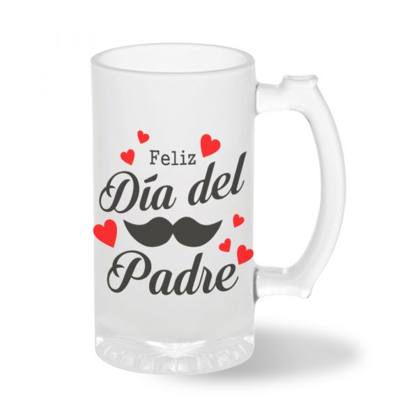 Jarra de cerveza de cristal, feliz día del padre, bigote