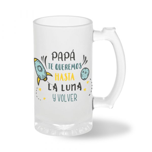 Jarra de cerveza de cristal, hasta la luna