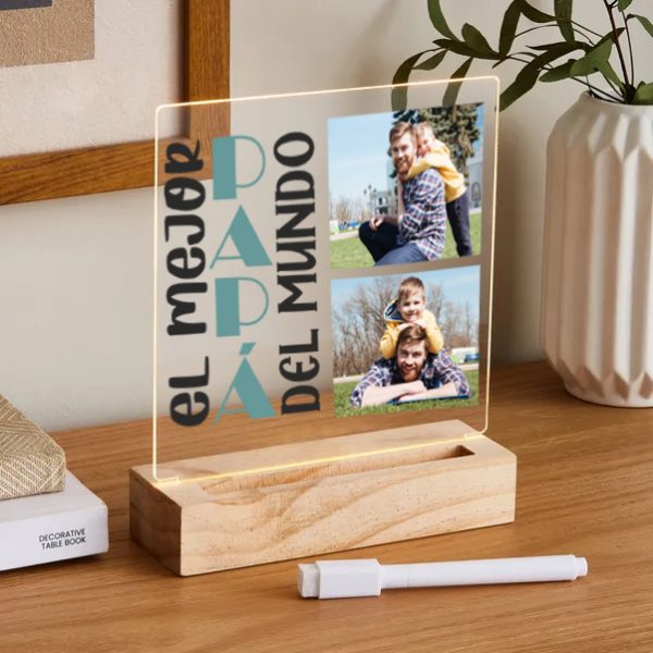 Lámpara LED de Metacrilato personalizable, el mejor papá del mundo, dos fotos