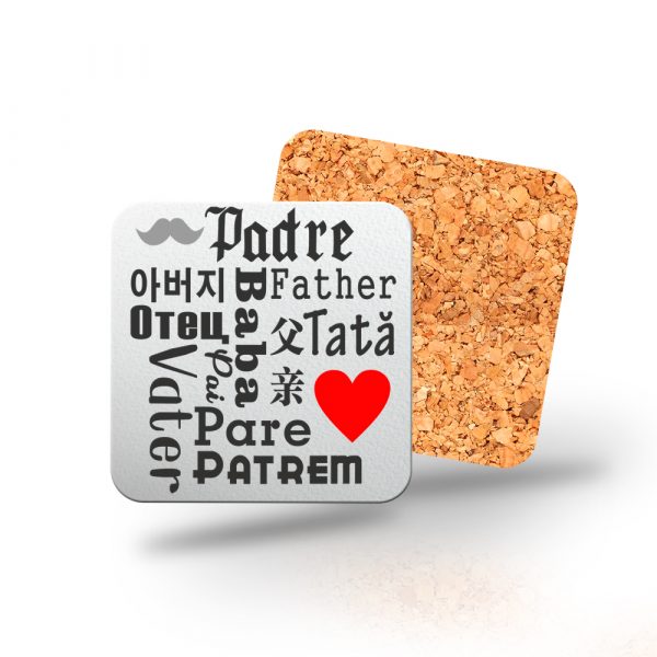 Posavasos de madera cuadrado, Día del padre, Padre, idiomas