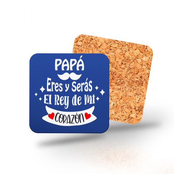 Posavasos de madera cuadrado, Día del padre, el rey de mi corazón, letras blancas
