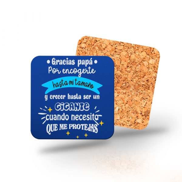 Posavasos de madera cuadrado, Día del padre, gracias papá, letras blancas