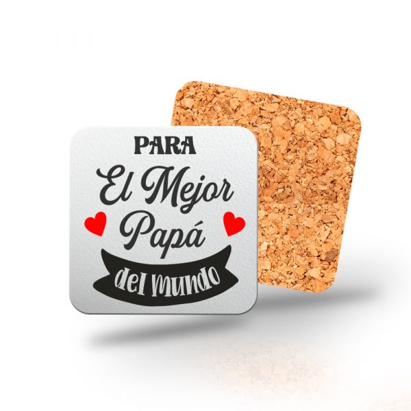 Posavasos de madera cuadrado, Día del padre, el mejor papá del mundo, corazones