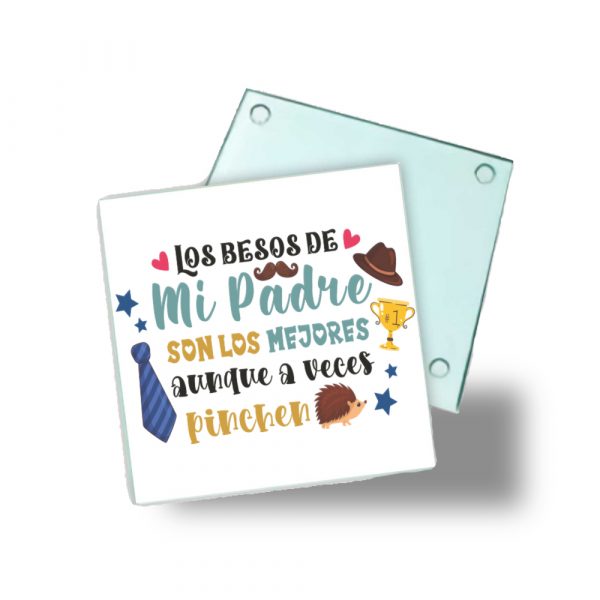 Posavasos de cristal para papá, los besos de mi padre son los mejores