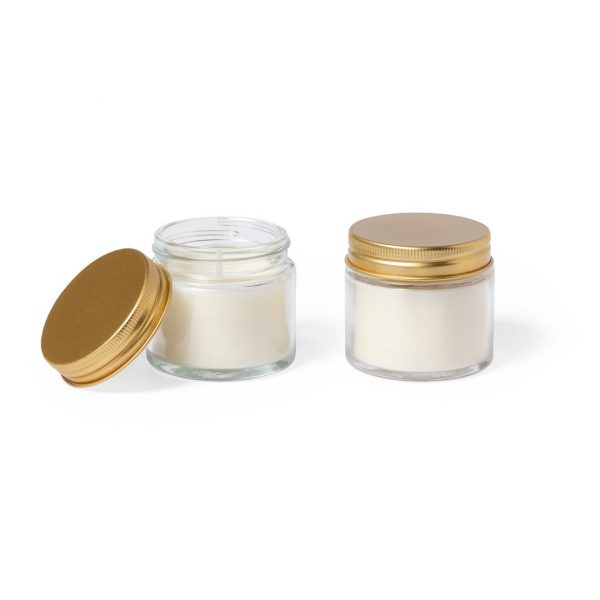 Set de dos velas aromáticas de cristal con tapón metálico, Ref.:1687