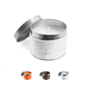 Vela aromática con tapa metálica y cuerpo revestido de hilo Ref.:9718