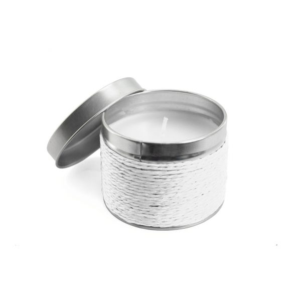 Vela aromática con tapa metálica y cuerpo revestido de hilo, Ref.:9718