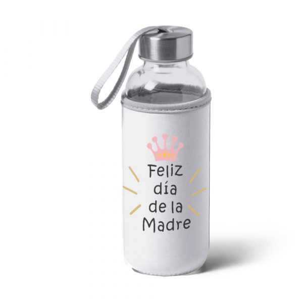 Botella bidón de cristal con funda de tela, Día de la madre, feliz día de la madre
