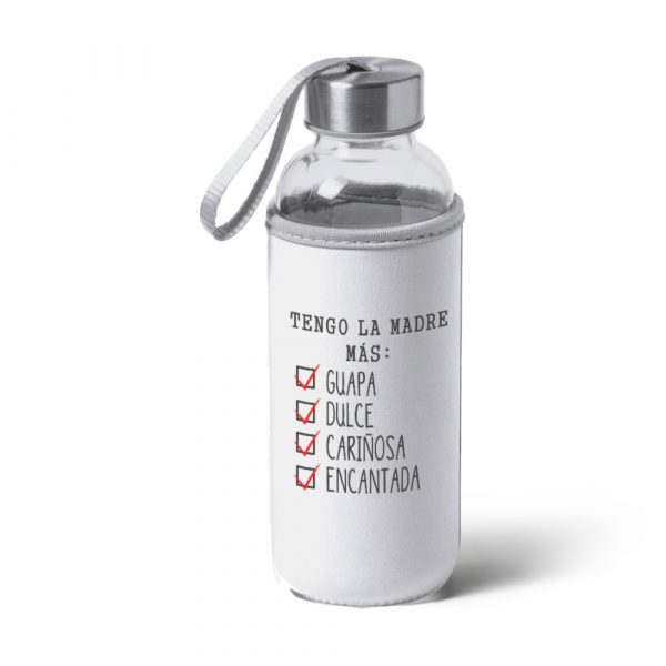 Botella bidón de cristal con funda de tela, Día de la madre, tengo la madre más:
