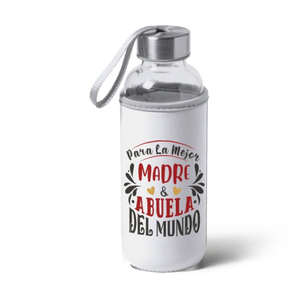 Botella bidón de cristal con funda de tela, Día de la madre, para la mejor madre y abuela del mundo