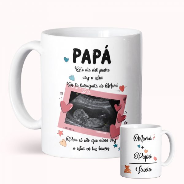 Taza de cerámica, Día del padre, el año que viene voy a estar en tus brazos, rosa